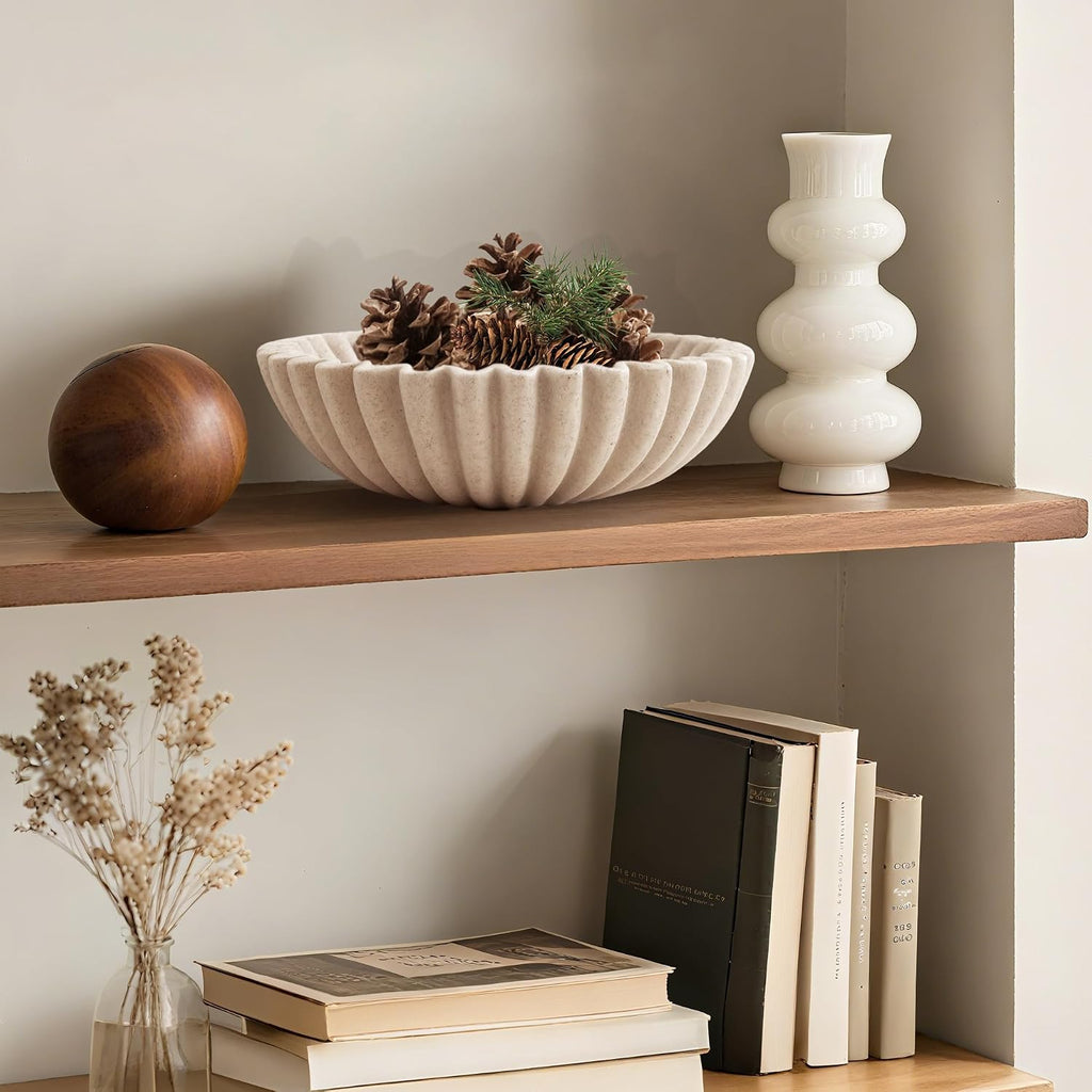 10'' Large Ruffle Decorative Fruit Bowl Coffee Table Scalloped Purse Key Holder Kitchen Countertop Console Modern