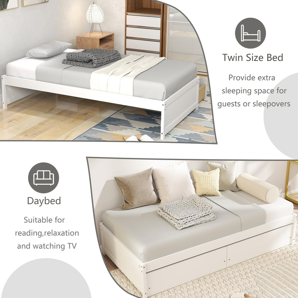 Twin Size Wood Platform Bed Frame with 2 Storage Drawers, Wooden Platform Bed with Slats Support, Daybed Frame, Twin