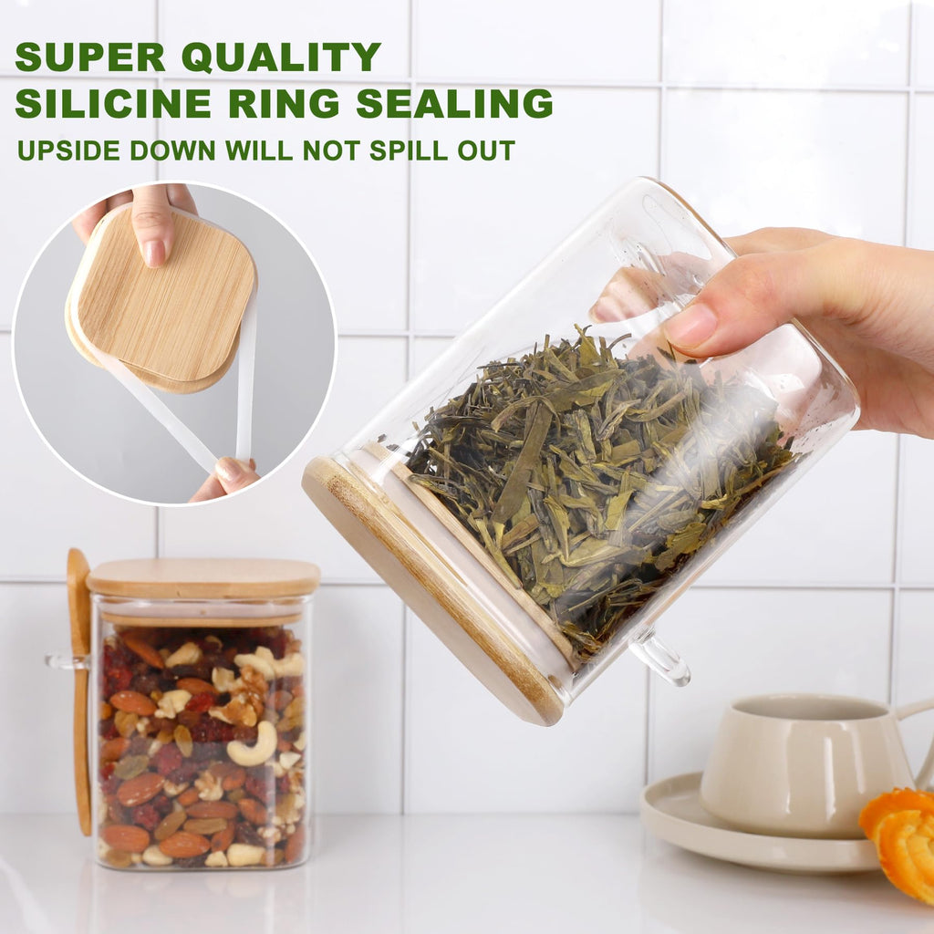 27oz Glass Food Storage Jars Set of 4, Clear Glass Storage Containers with Bamboo Lids, Pantry Organization Jar, Spice