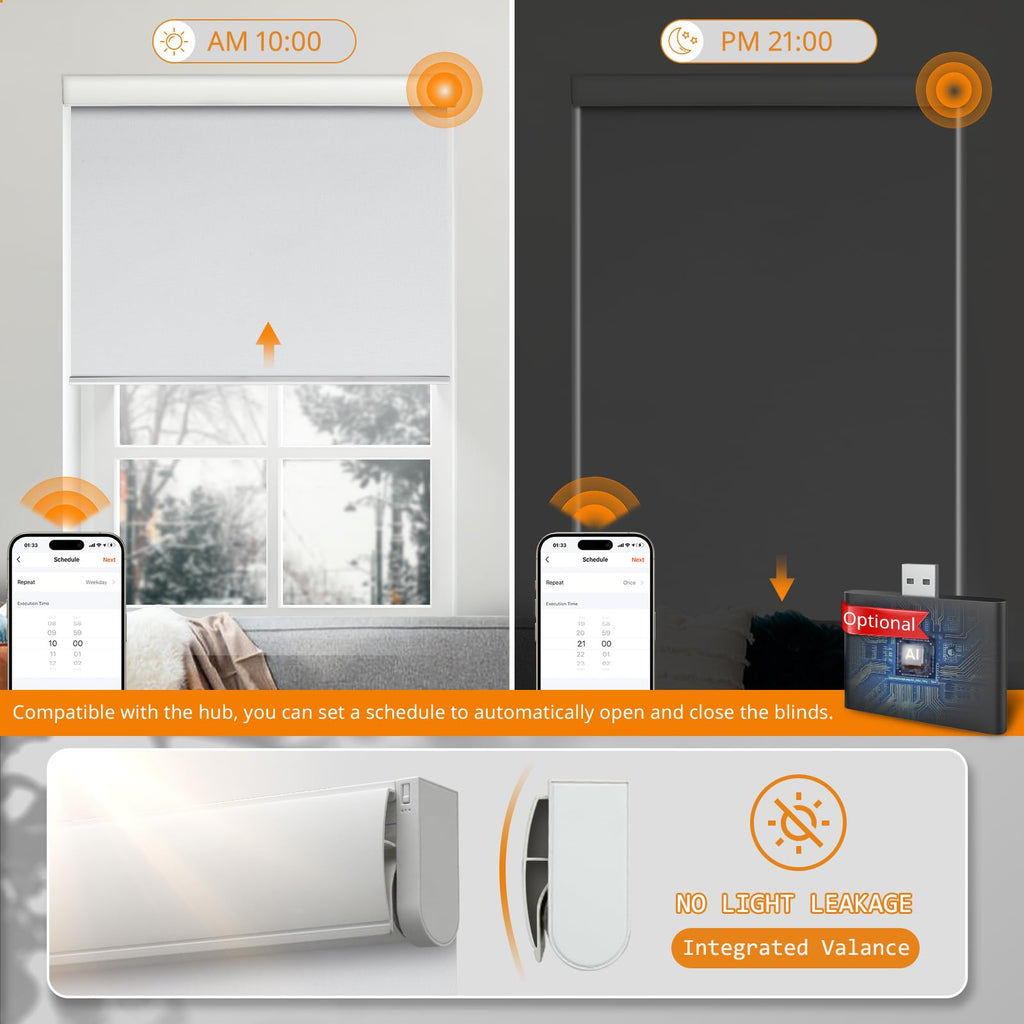 Motorized Black Blinds, Automatic Roller Shades White "