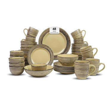 48 Piece Dinnerware Set, Ceramic Plates and Bowls Sets for 8, Microwave and Dishwasher Safe, Handcrafted Tree Bark