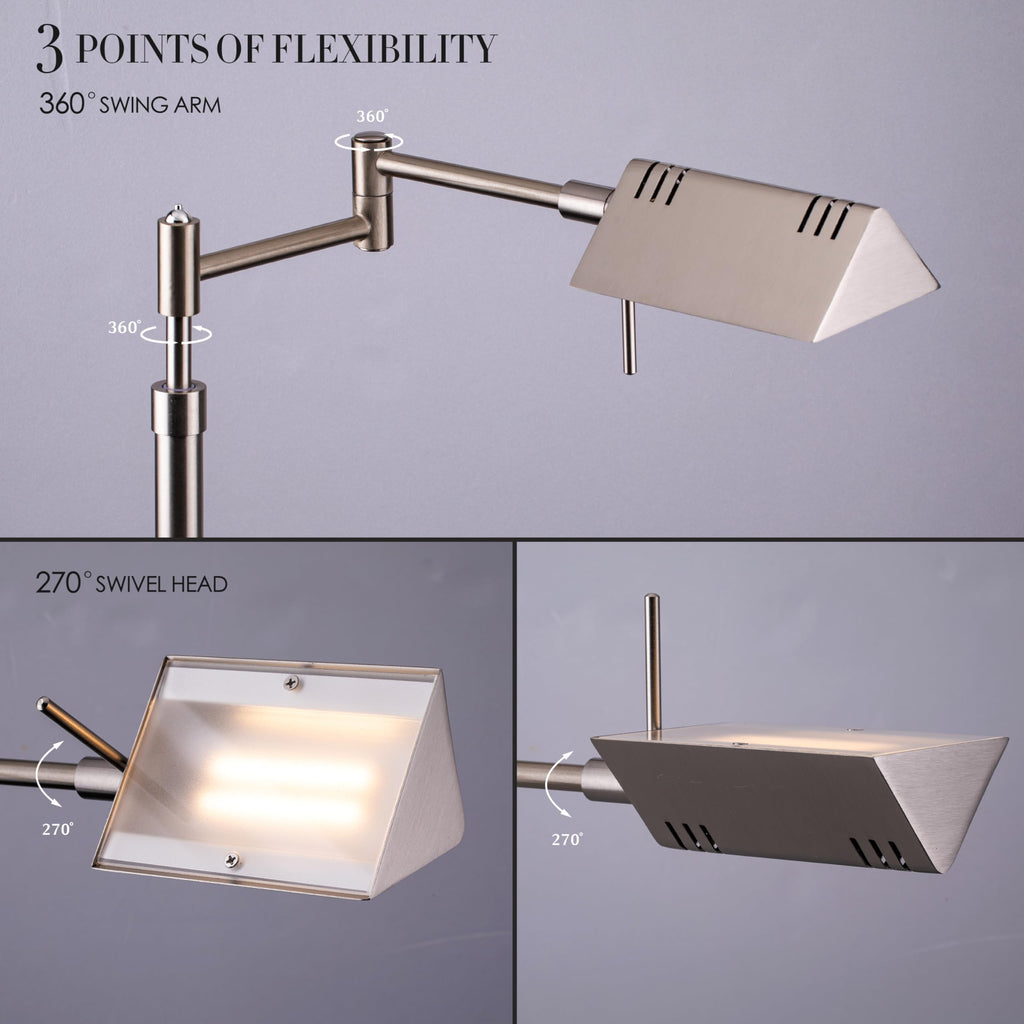 Brook Adjustable Dimmable LED Pharmacy Floor Lamp, Brushed Nickel