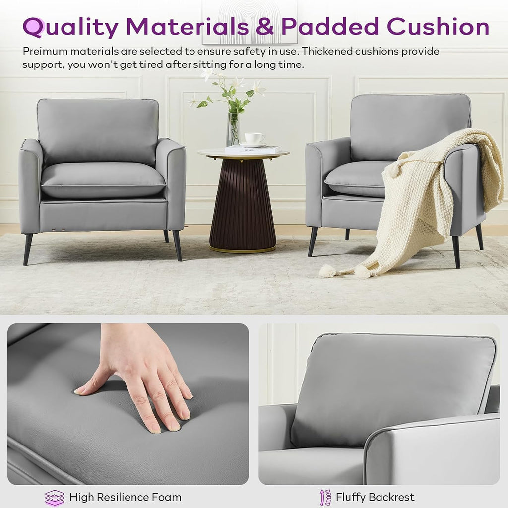 Grey Faux Leather Accent Chair - Set of 2