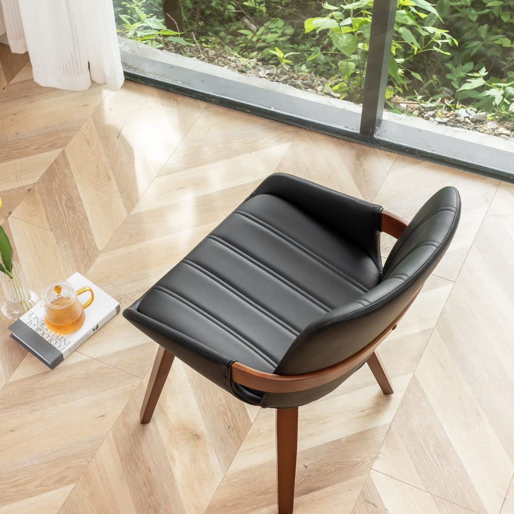 Mid Century Modern Faux Leather Upholstered Dining Chairs, Armless Accent Chairs with Sturdy Natural Wood Legs, Bamboo