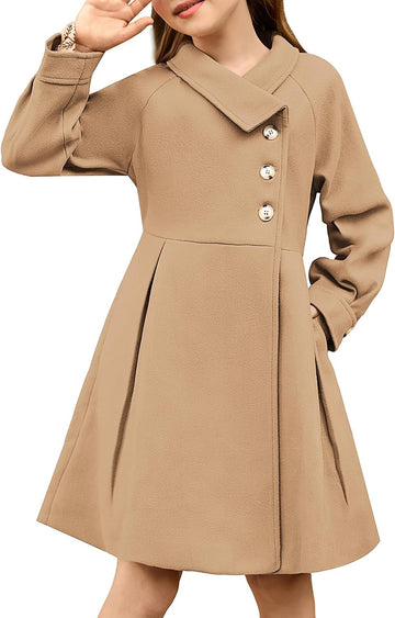 Girls Peacoat Dress Coat Wool Lapel Jacket Fall Winter Outfit
