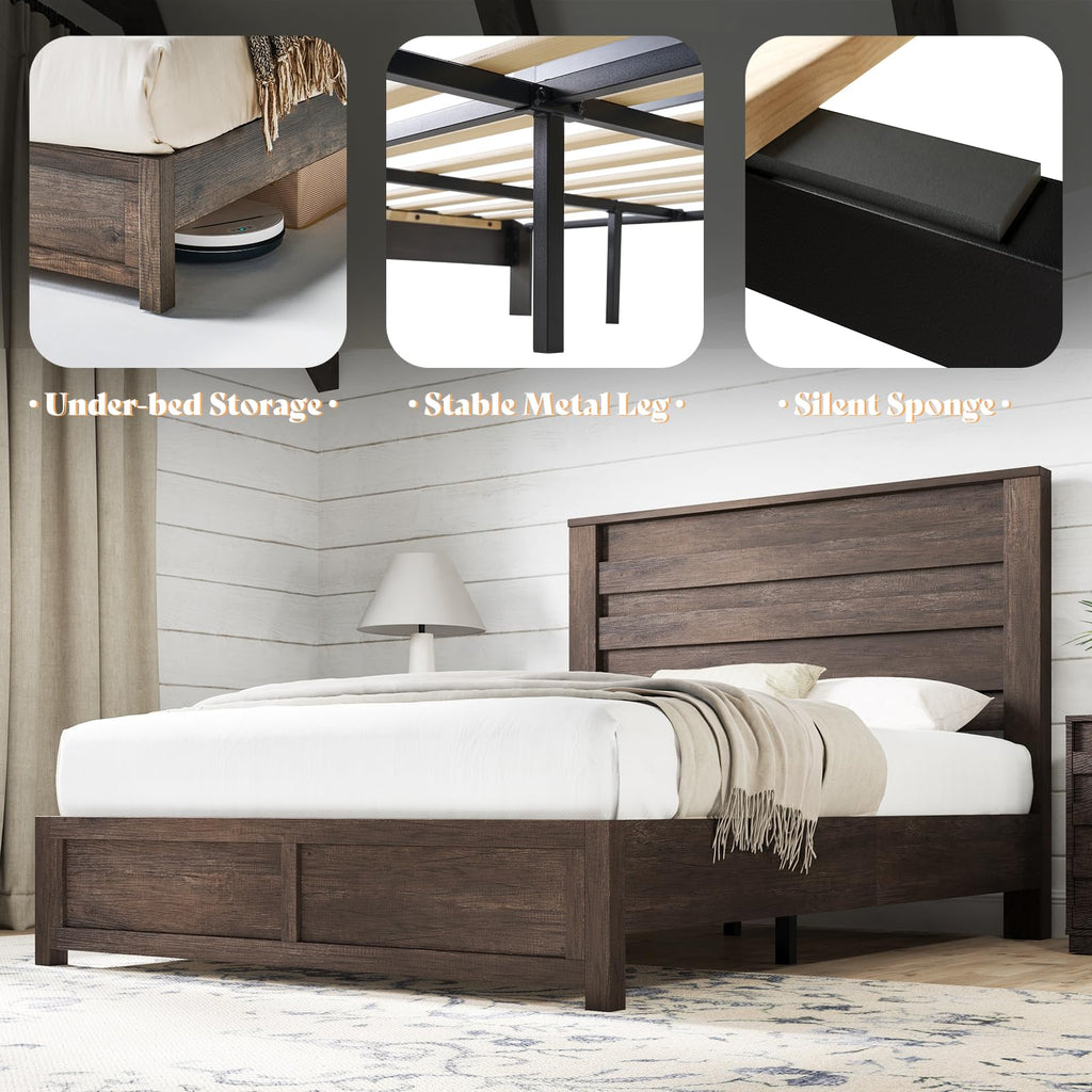 Farmhouse Bed Frame with 49" Fluted Headboard