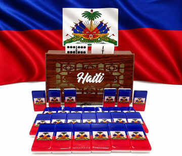 Haiti Flag Premium Edition Haitian Flags Dominoes Set Deluxe - Double Six Domino Adult Tiles with Haiti Flag Design