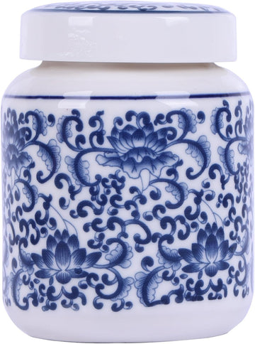 Chinoiserie Blue and White Porcelain Ginger Jar with Twist Lid-Versatile Ceramic with Five Unique Floral