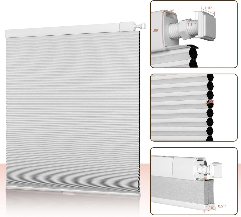 No Drill Blackout Cellular Shades,White | Cordless Honeycomb Blinds for Indoor Windows, No Tools Shades, Easy