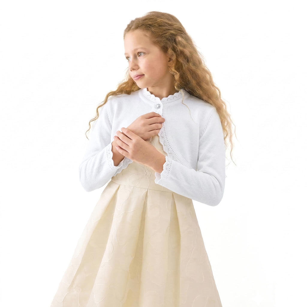 Baby Girls' Knit Long Sleeve Button Closure Bolero Cardigan Shrug White