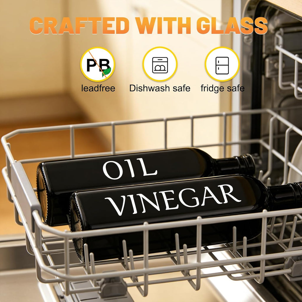 Oil and Vinegar Dispenser, 17oz/500ml Extra Thick Glass Oil & Vinegar Cruet with Stainless Steel Pourer - Set of 2