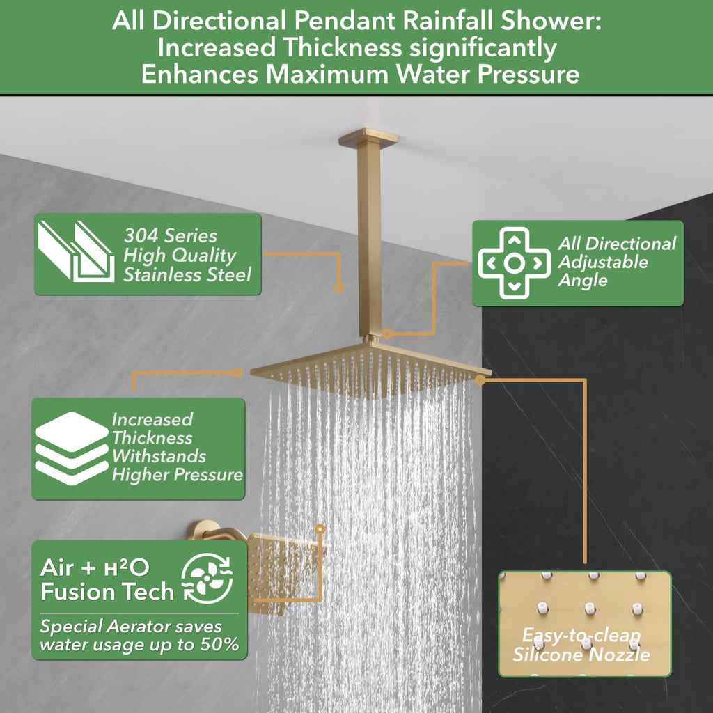 Shower System, Brushed Gold Shower Faucet Set, Shower Head Handle
