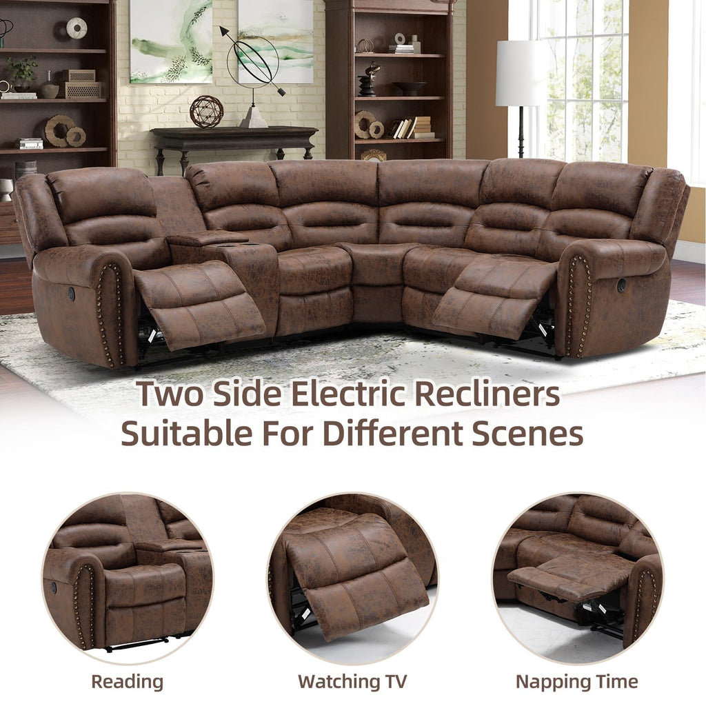 Faux Leather Reclining Sectional Couches, L-Shaped Power Recliner Sofa Corner Sectional Couch Home Furniture Set