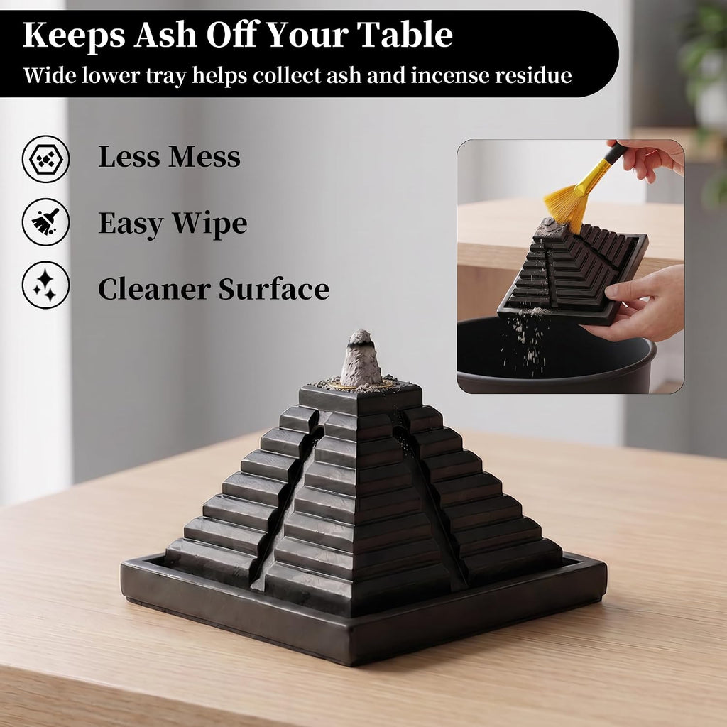 Pyramid Backflow Incense Burner Gift Set, Black Cement, 40 Cones