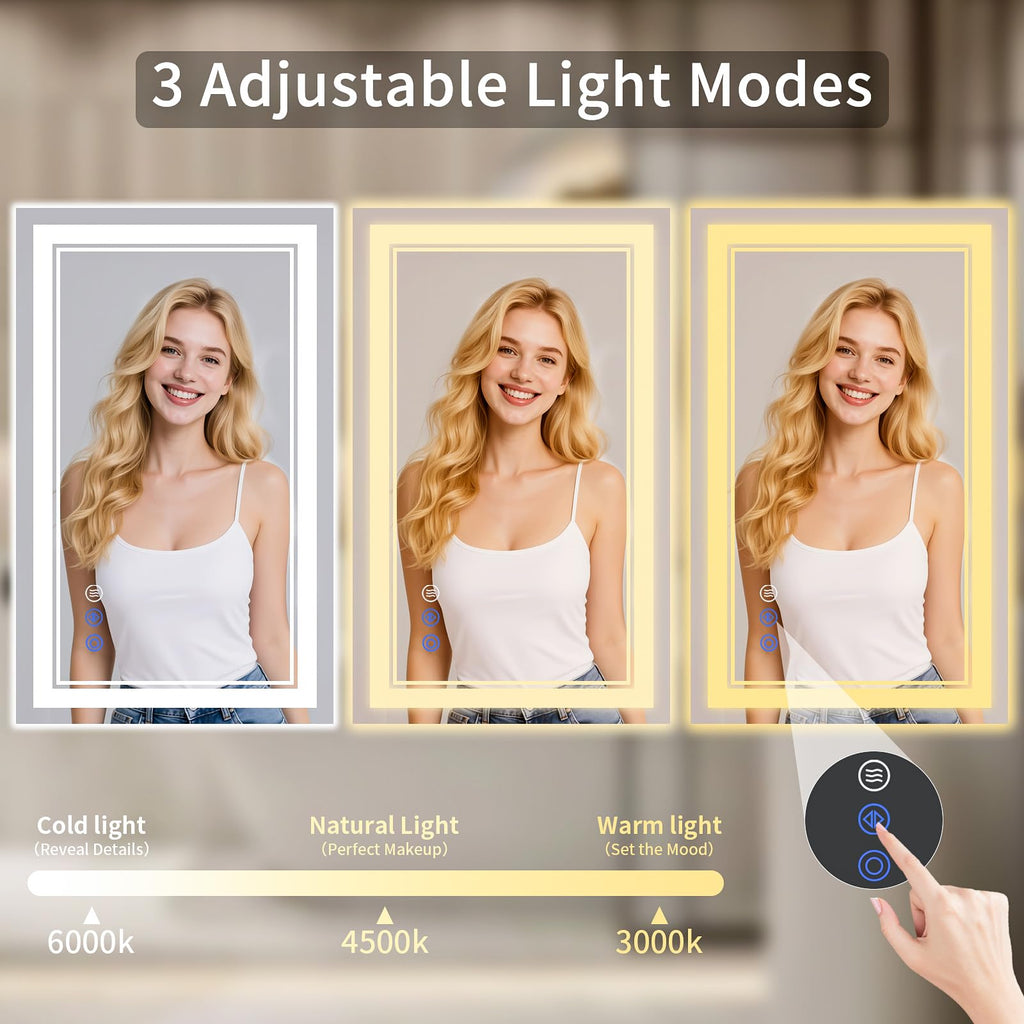 24"x32" LED Bathroom Mirror with Lights, Anti-Fog, Backlit + Front Lit, Dimmable, Led Vanity Mirror for Wall, Lighted