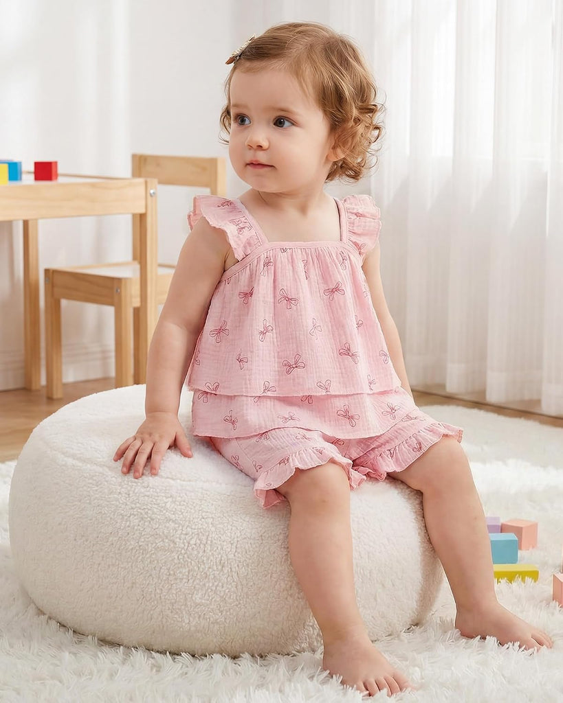 Toddler Girl Outfits Baby Girl Summer Clothes Sleeveless Ruffle Dress Tops and Shorts Clothing Sets