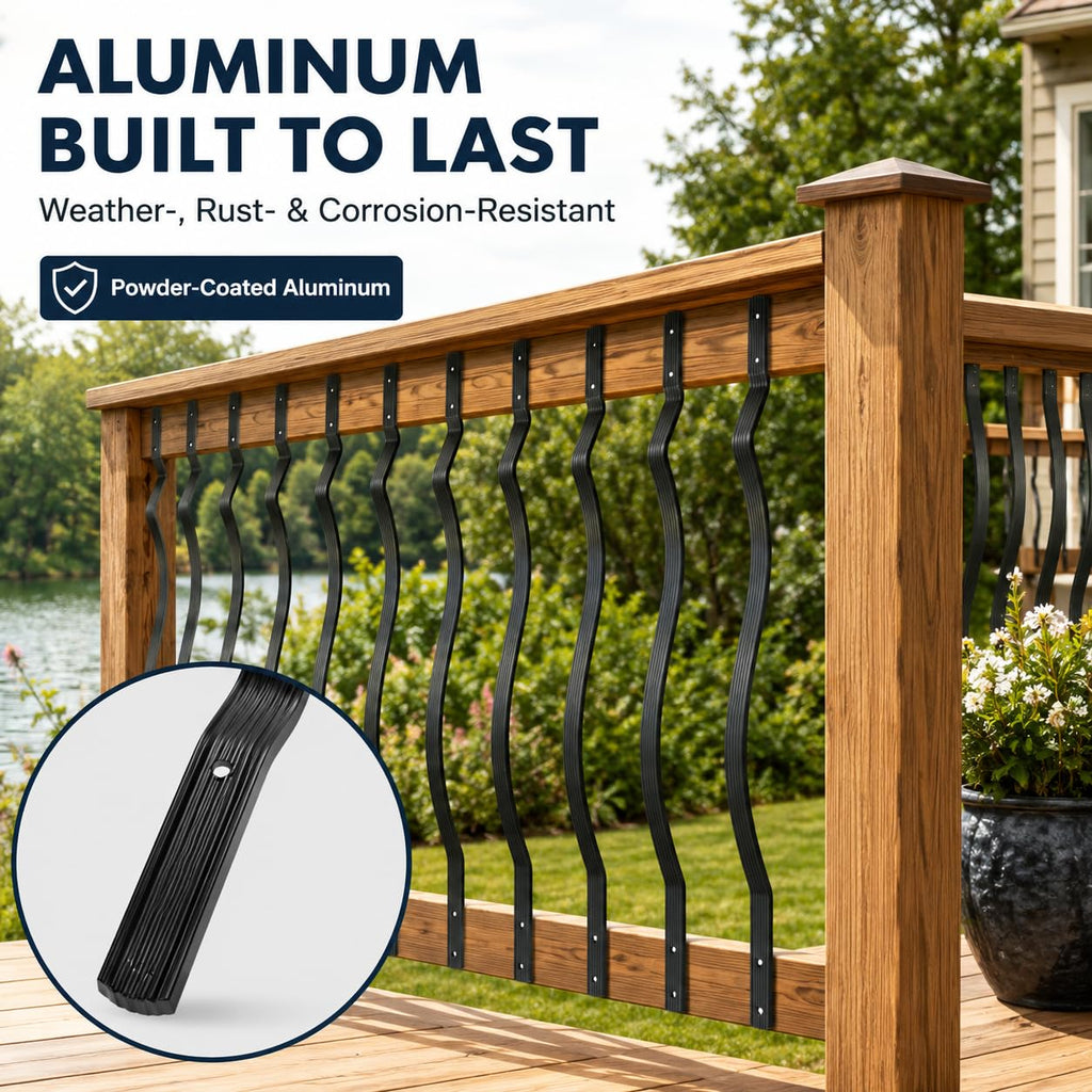 25 Pack 32.25 Inch Curved Black Aluminum Deck Balusters