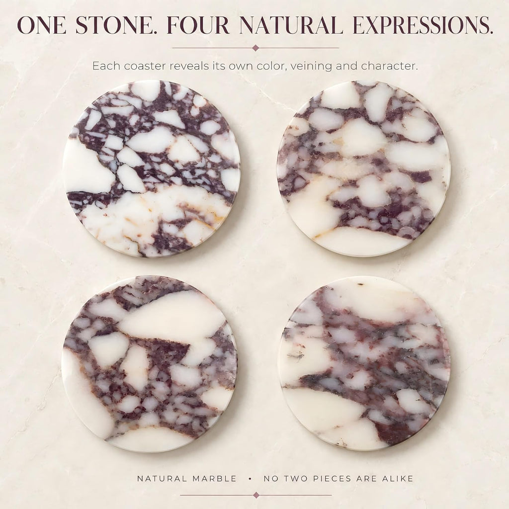 Coasters Natural Travertine Marble Coasters for Drinks Absorbent Stone with Holder Style Ceramic Drink - Set of 4