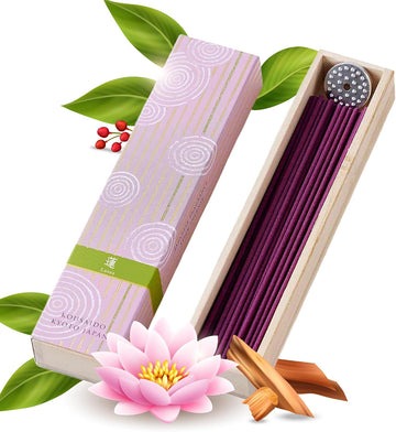 Hasegawa Hyakurakuko Premium Japanese Sandalwood Incense - Long Type, 40 Sticks with Aluminum Holder, 20-30 Min Burn