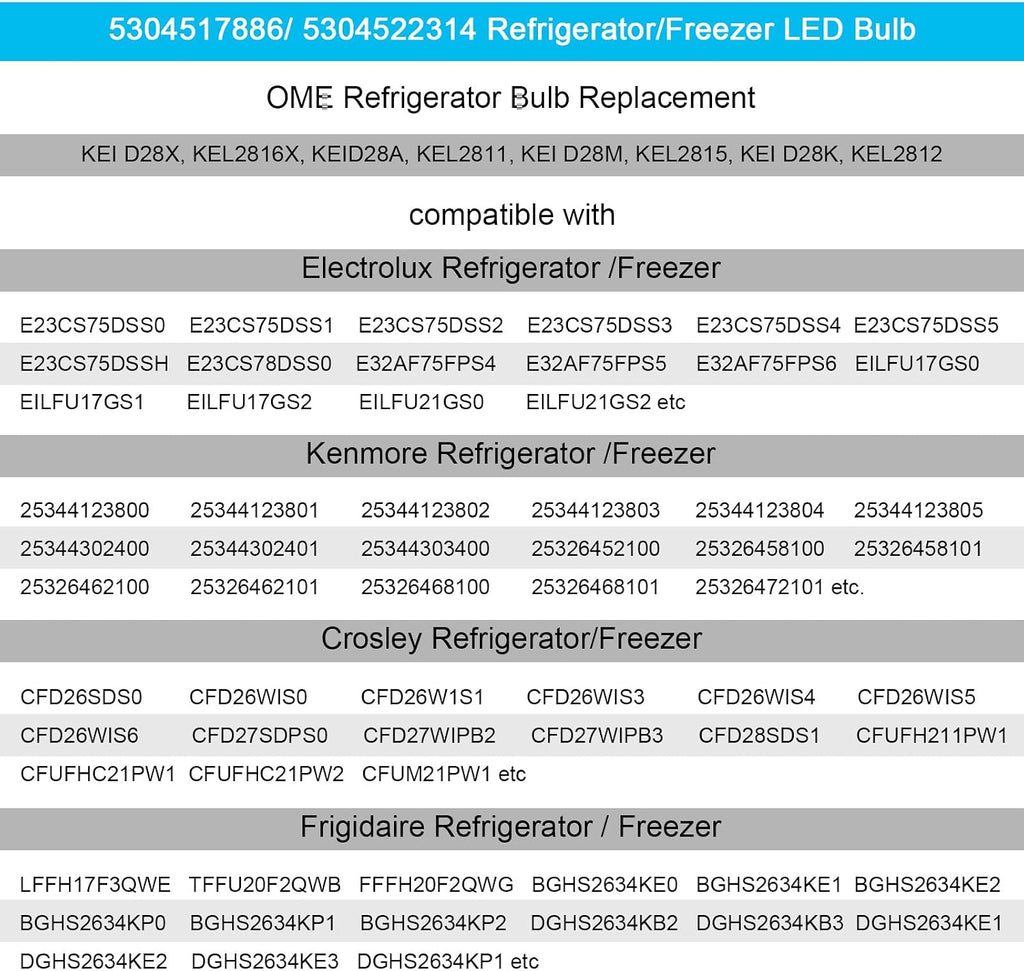 Kei D28k Kel 2812 Freezer Light Bulb Replacement E17 Led Fridge Light 6W