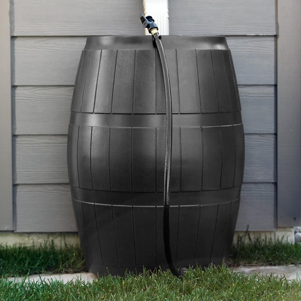 Rain Barrel, Flat-Back Rainwater Catcher with Spigots, 50 Gallon, Black - Portable Water Storage Container Tank