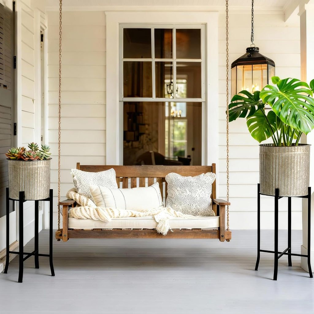 Set of 3 Planters with Stand, 23'' 27'' 37'' H Corrugated Galvanized Planters Pot with Removable Stand Farmhouse