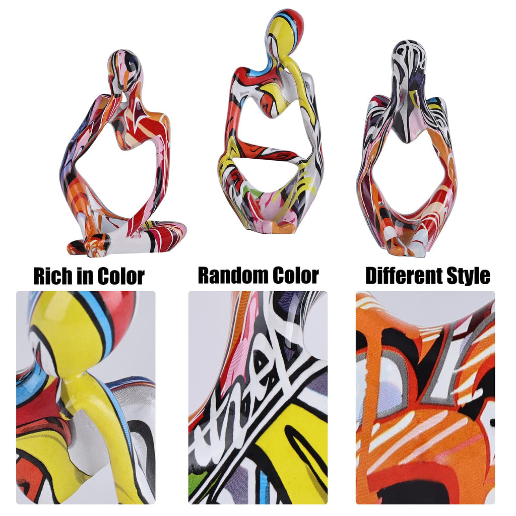 Graffiti Thinker Statue Decor for TV Stand, Shelf, Desk, or Coffee Table - Set of 3 Resin Figurines Decorative