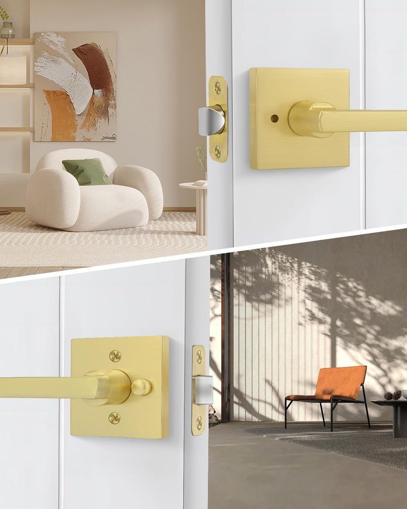 Brushed Gold Door Handles Interior, Privacy Door Handle 6 Pack