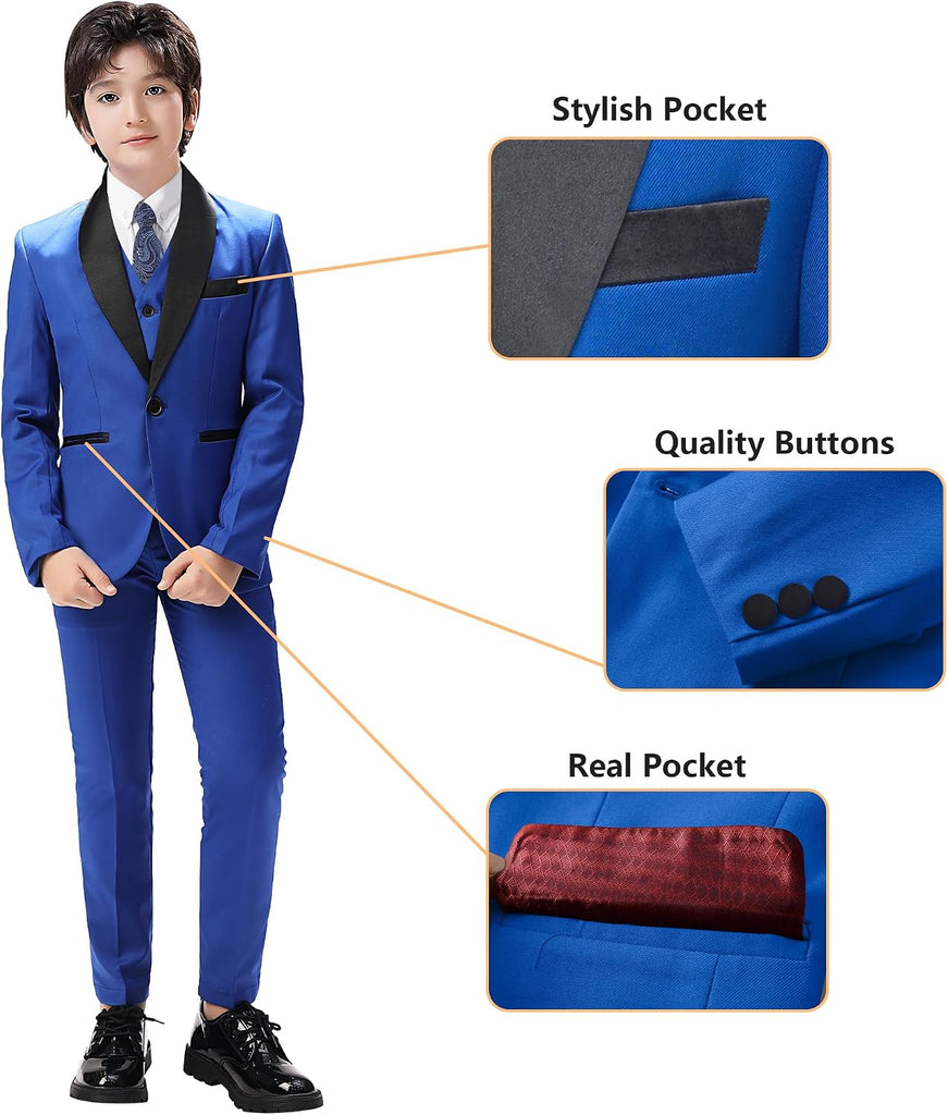 Boy's Formal Suit 7 Piece Slim Fit Tuxedo for Kids Teen Boys