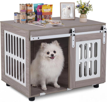 31.5" Dog Crate Furniture with Barn Door for Small Medium Dogs