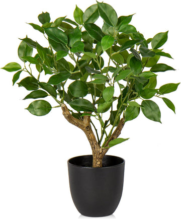 Artificial Tree, 17'' Ficus Bonsai, Premium Faux Planted Potted Decor Table Office Desk Bathroom Bedroom Living Room
