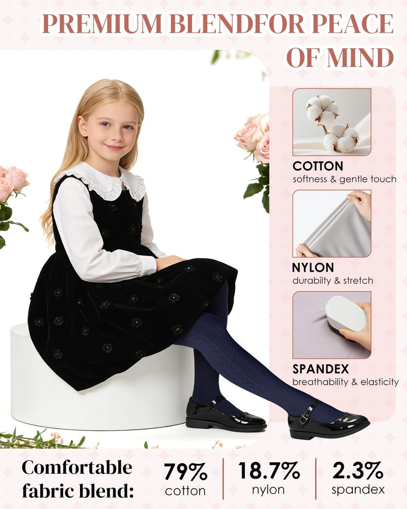 2 Pack Girls Cable Knit Cotton Tights School Uniform