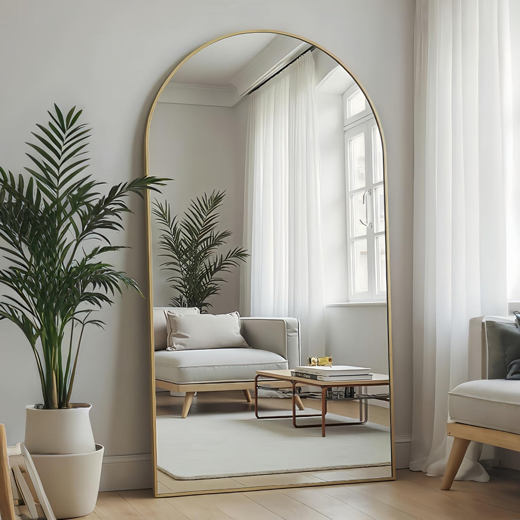 Arched Full Length Mirror, 76"x34" Large Floor Mirror, Gold