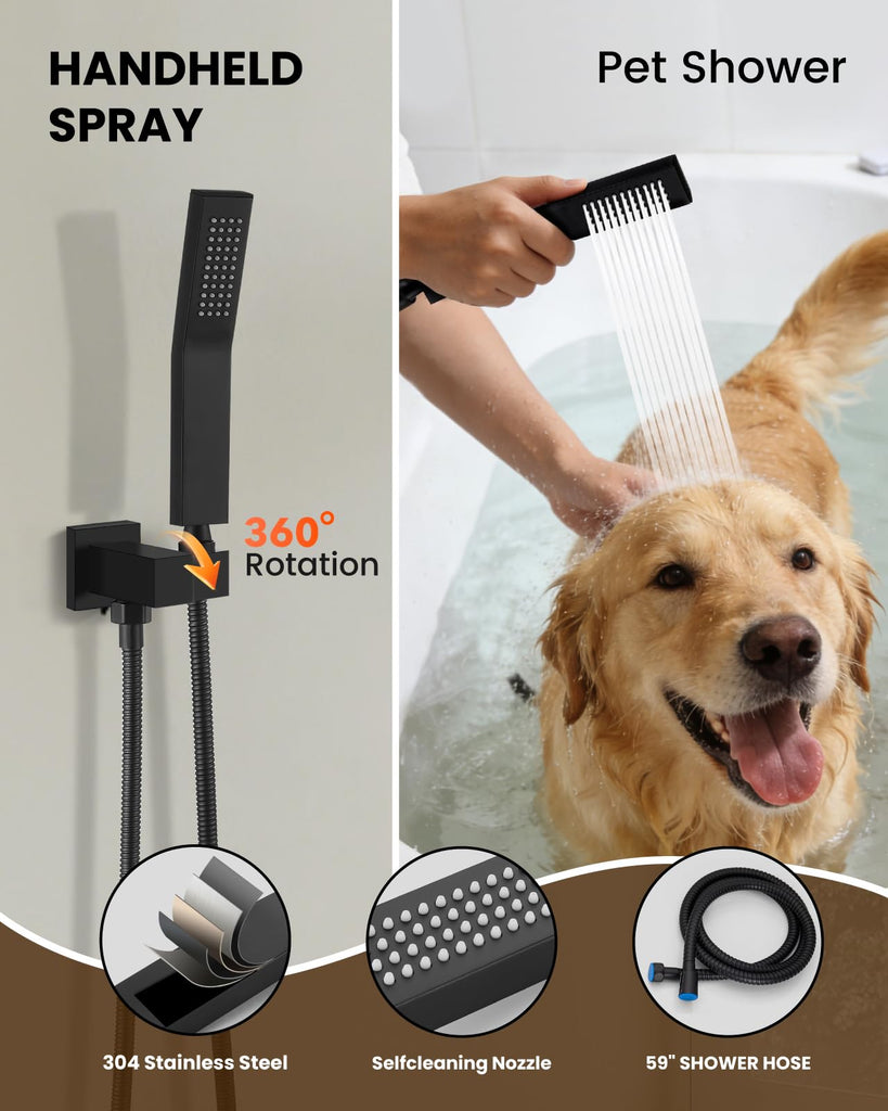 Tub Shower Faucet Set with Valve 10'' Rain Head, Matte Black