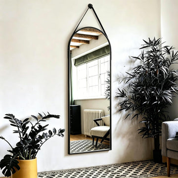 48" x 16" Arched Full Length Mirror Wall Mounted Hanging Mirror Black