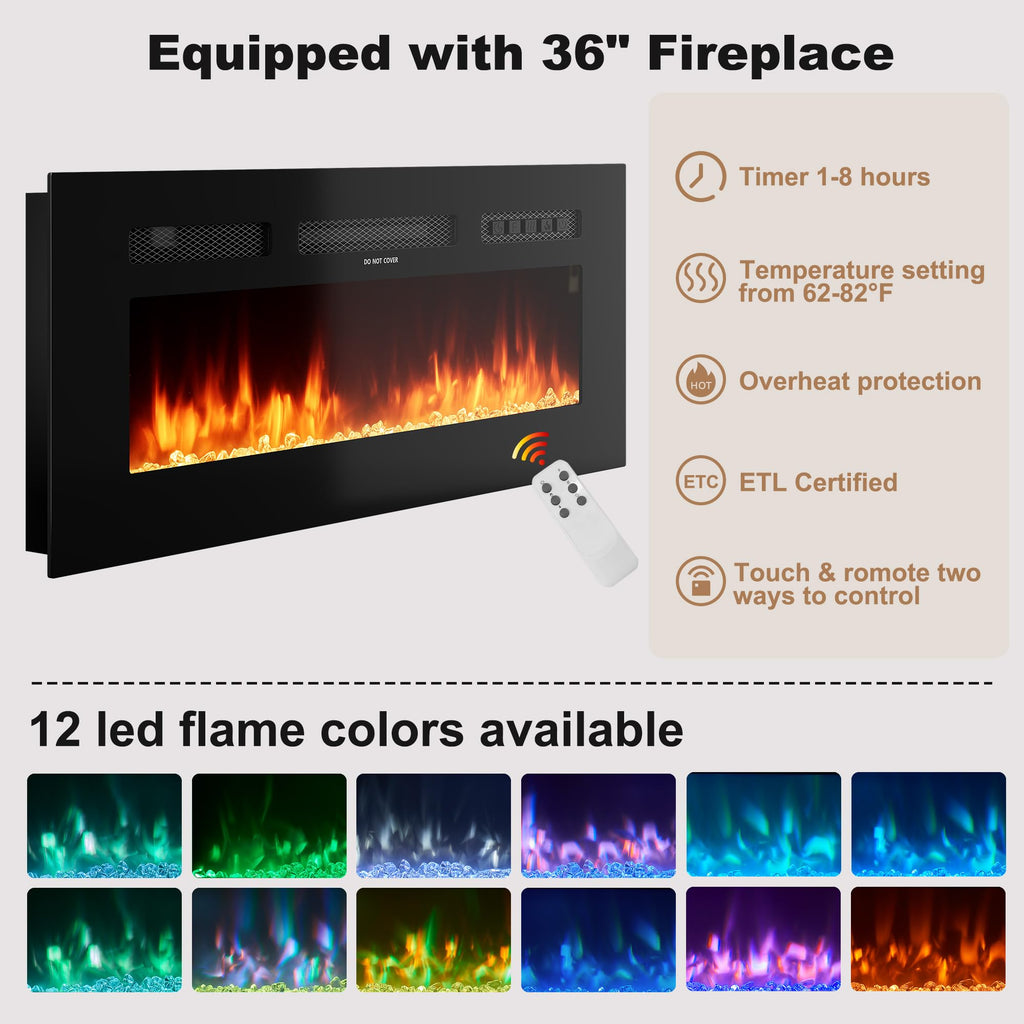 70′′ Fluted Fireplace TV Stand for 80′′ TVs, Entertainment Center with Fluted Sliding Tambour Doors & Adjustable