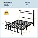 14 Inch Queen Metal Platform Bed Frame with Victorian Vintage Headboard and Footboard/Mattress Foundation/Under Bed