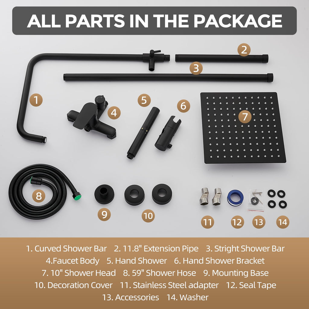Outdoor Shower Faucet Set, Bathroom Shower Kit, Matte Black