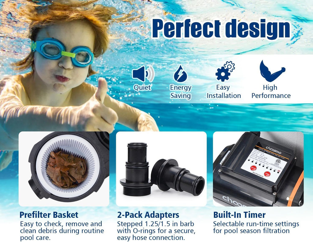 3/4 HP Above Ground Pool Pump with Timer, 3120 GPH 115V Self-Priming Sand Filter Pump Replacement with Filter Basket