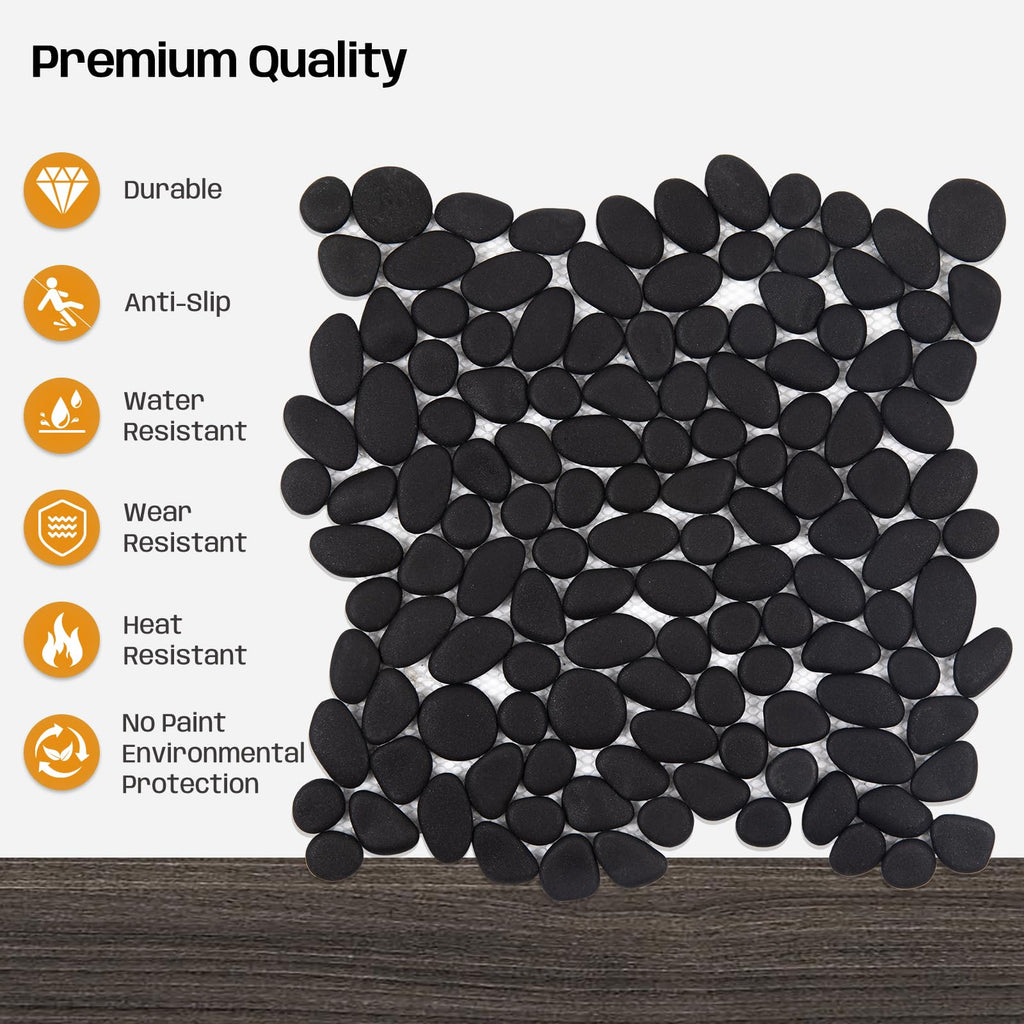 Pebble Tile for Shower Floor, 12"x12" Black Pebble Tiles, 5 Pcs
