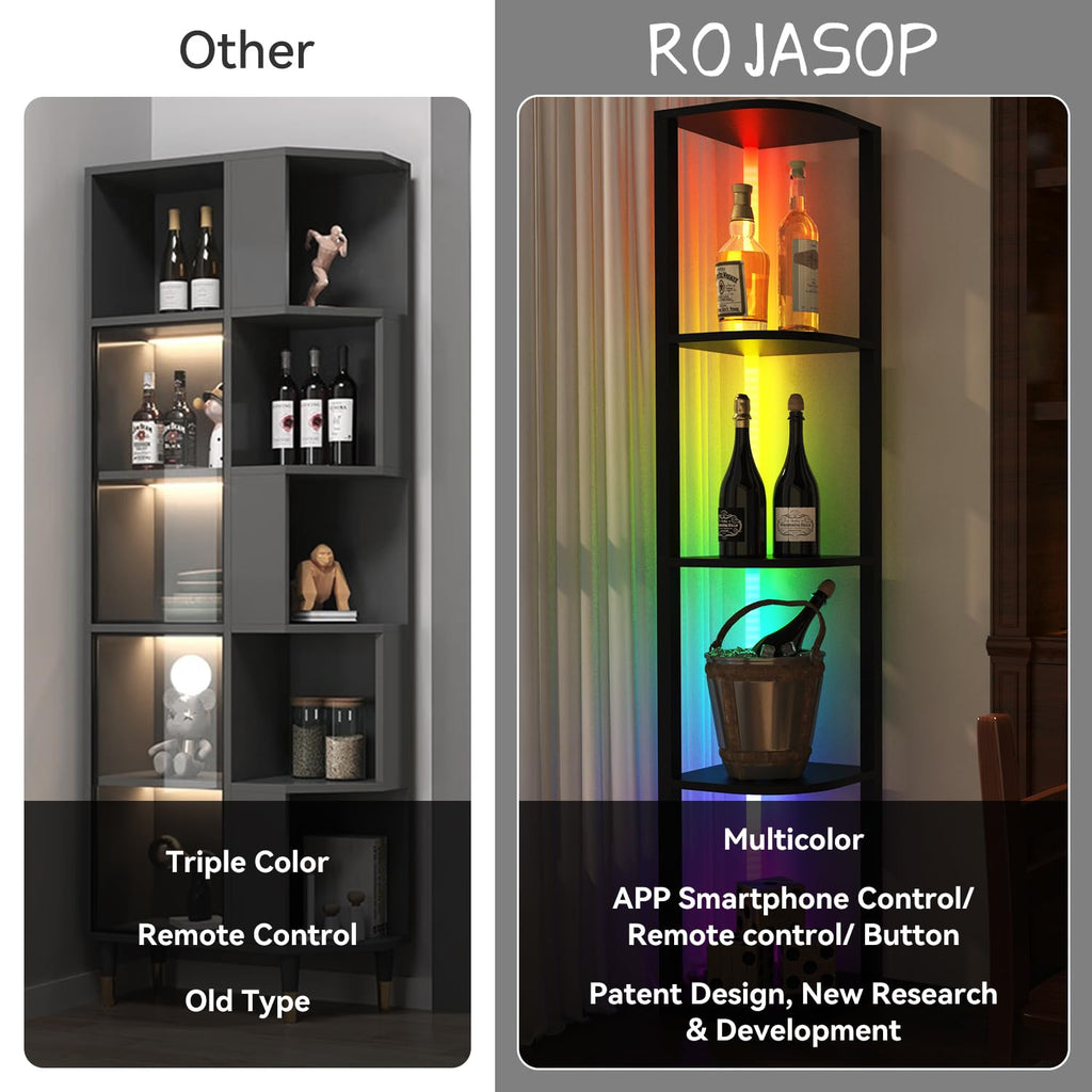 5 Tiers Corner Shelf with Light Tall Display Shelf for Collectibles Control Multiple Color Lights via APP and Remote