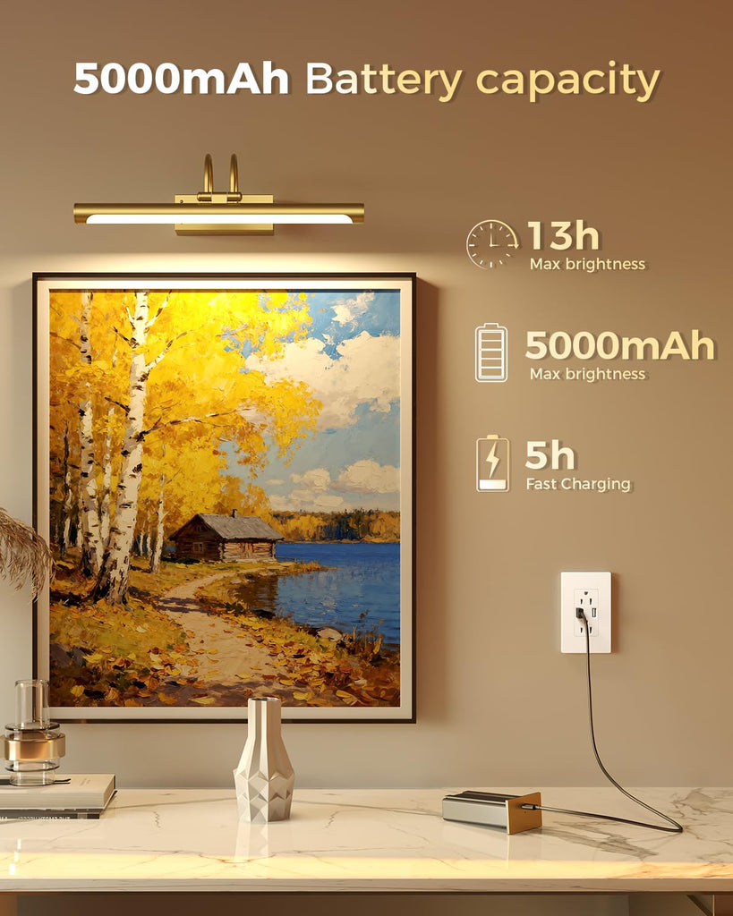 Battery Operated Picture Light with Remote, 15.7′′ Wireless Wall Light for Artwork & Frames, Rechargeable LED Gallery