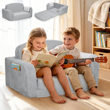 Extra Wide in-1 Convertible Kids Couch | Large Corduroy Toddler Sofa Chair with Storage Pocket & Blanket | Foldable
