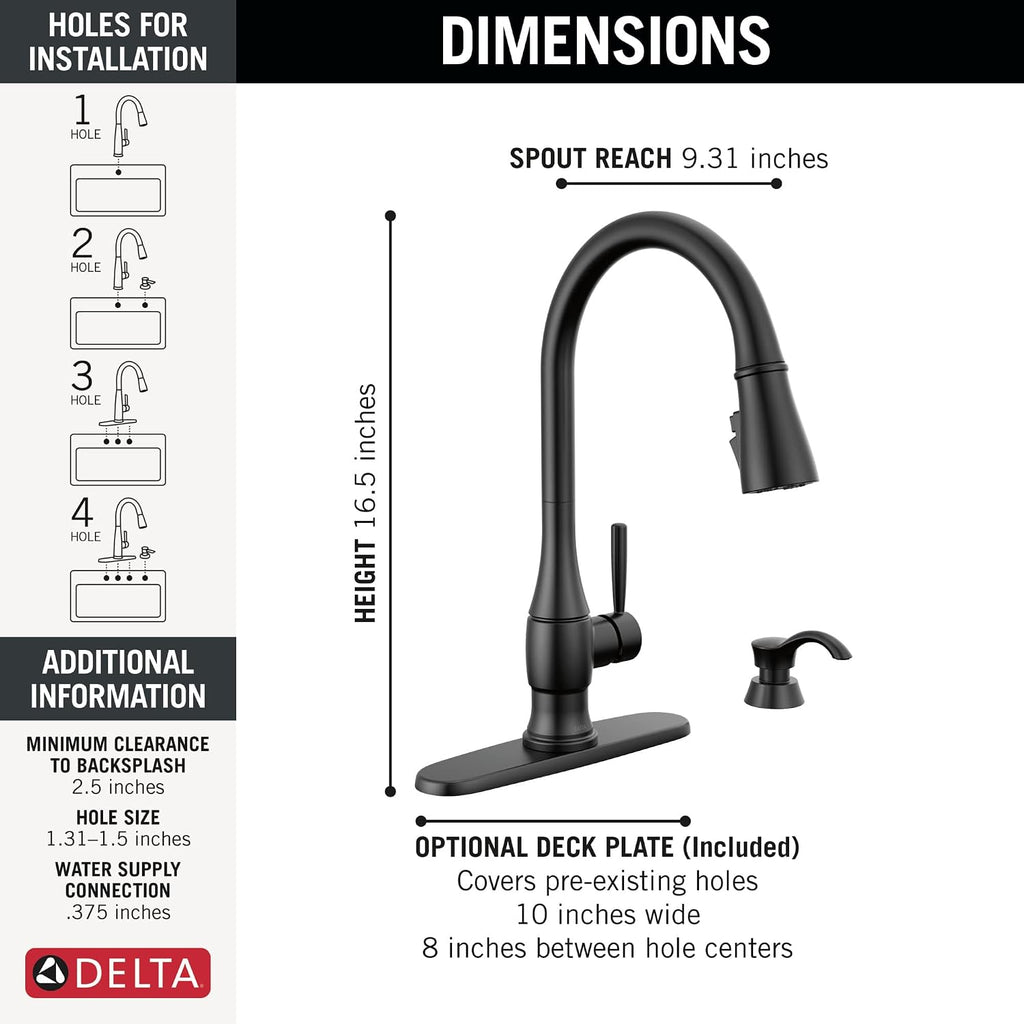 Hazelwood Matte Black Kitchen Faucet with Pull Down Sprayer and Soap Dispenser, Modern Single Hole Kitchen Sink