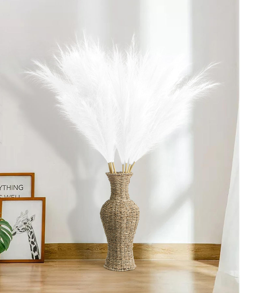 9 Pcs 45" Tall Pampas Grass White Decor, Long Stem Artificial Flower Floor Vase Large Faux Floral Pompas Fake Plants
