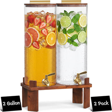 Gallon Glass Drink Dispenser with Wood Stand & Leakproof Spigot - Set of 2