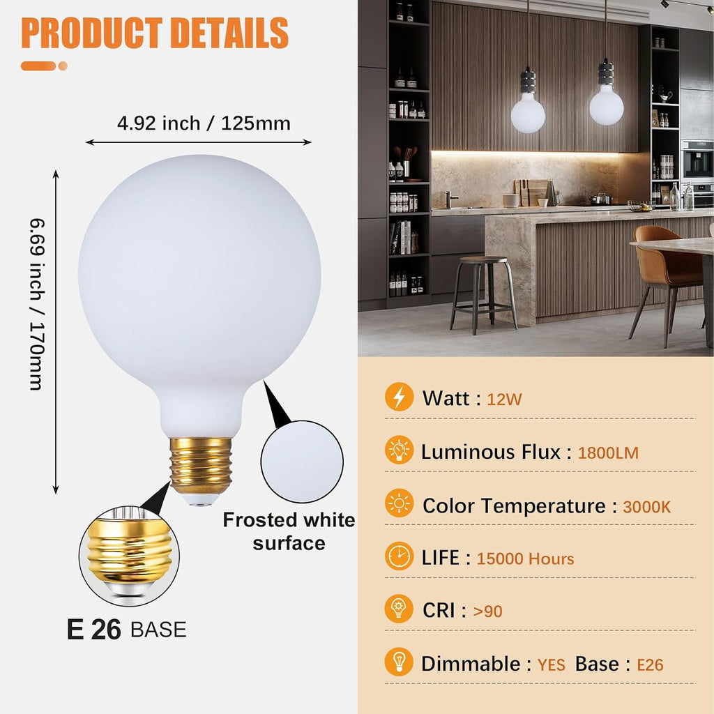 G125 Big Edison Globe LED Light Bulb 12W 1800lm E26 3000K 1PC