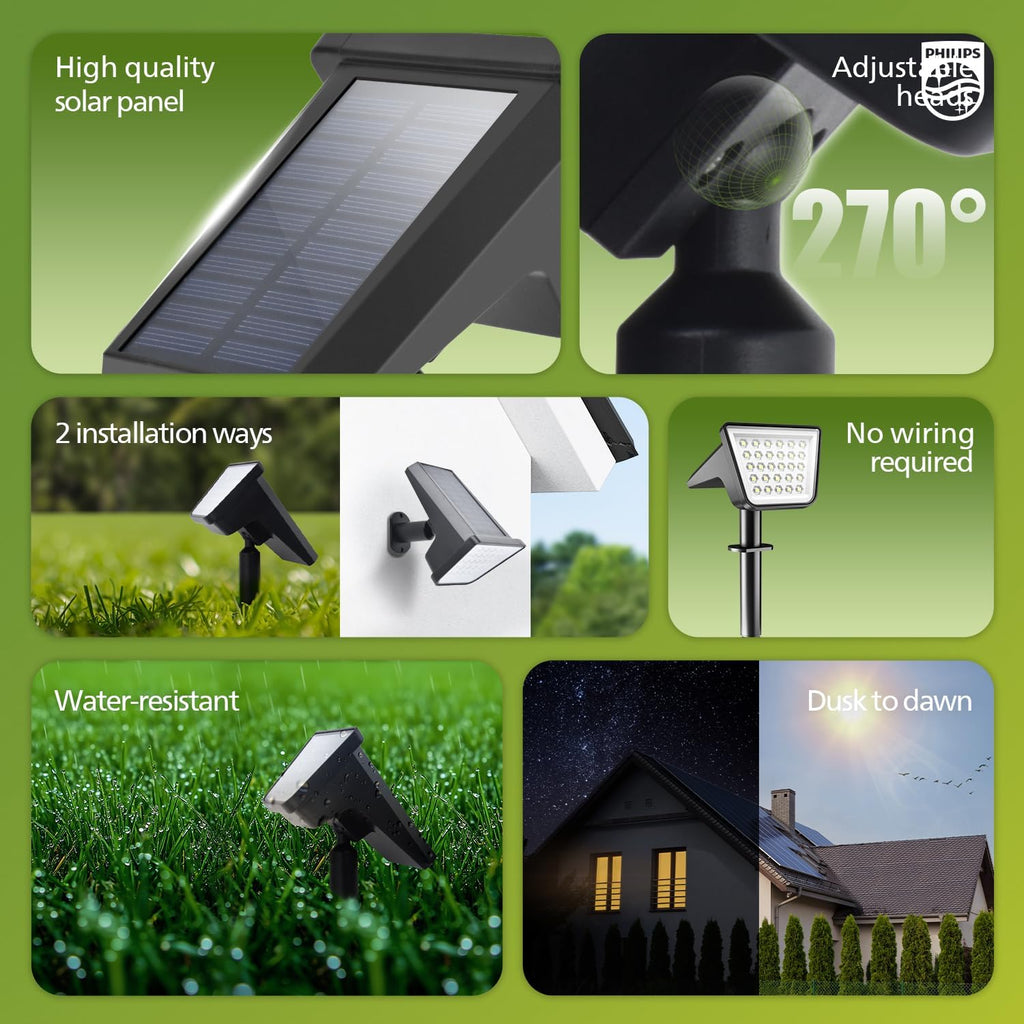 4 Packs Solar Spot Lights Outdoor Waterproof, 28 LED 7500K Solar Powered Landscape Pathway Lights, Dusk to Dawn Solar