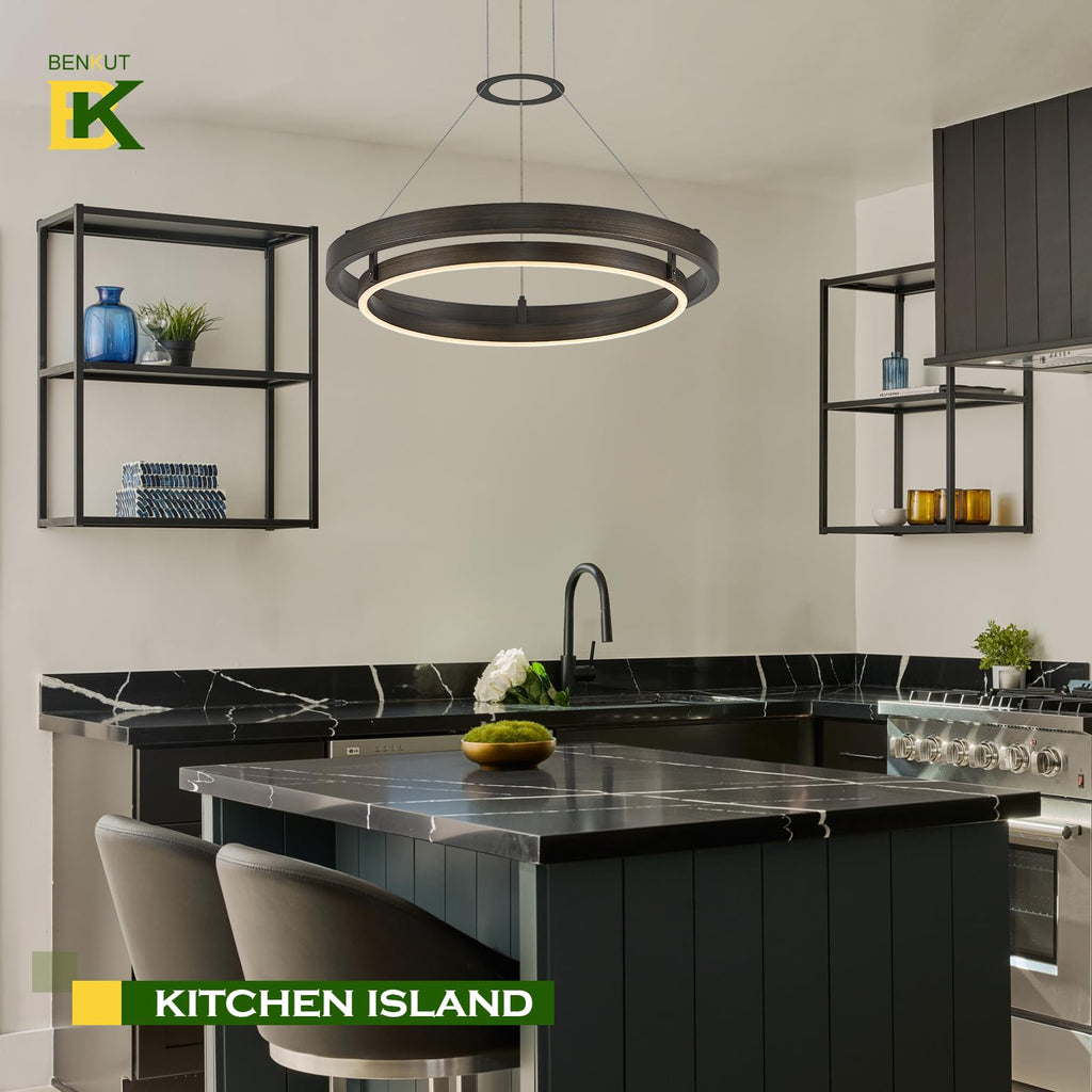 LED Ring Chandelier Vintage Brown Dimmable Circular LED Pendant Light