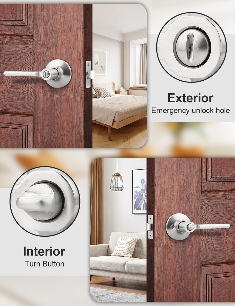 10 Pack Privacy Door Handle, Satin Nickel Interior Door Knobs for Bed & Bath, Modern Keyless Door Lever Lock